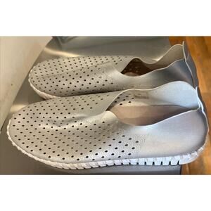 Ilse Jacobsen Shoes Womens 39 Casual Perforated Slip On Sneakers Silver Leather